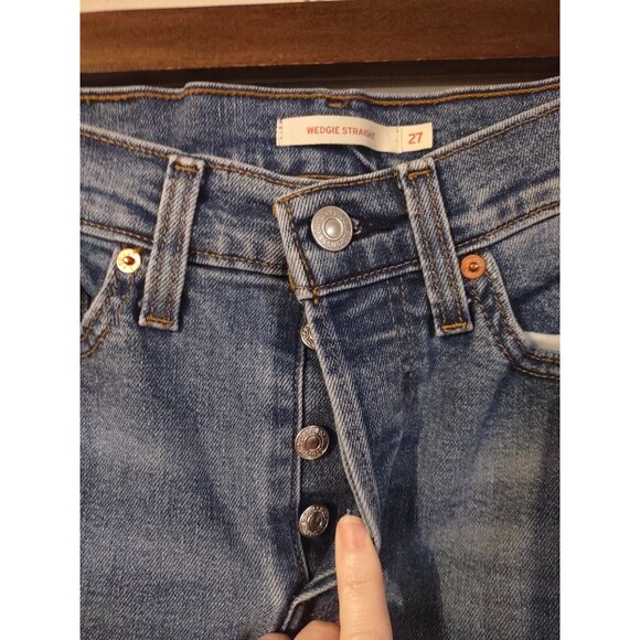 Levis Premium Wedgie Icon Fit Straight Jeans Womens Button Fly Blue Sz W27 - Picture 3 of 9